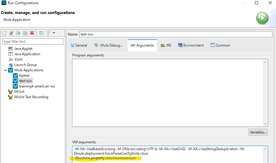 Run configurations画面