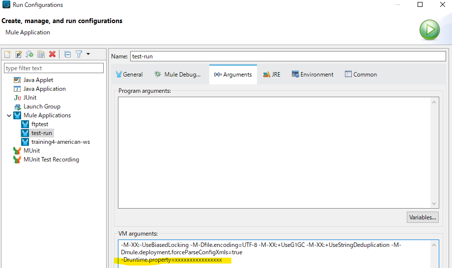 Run configurations画面